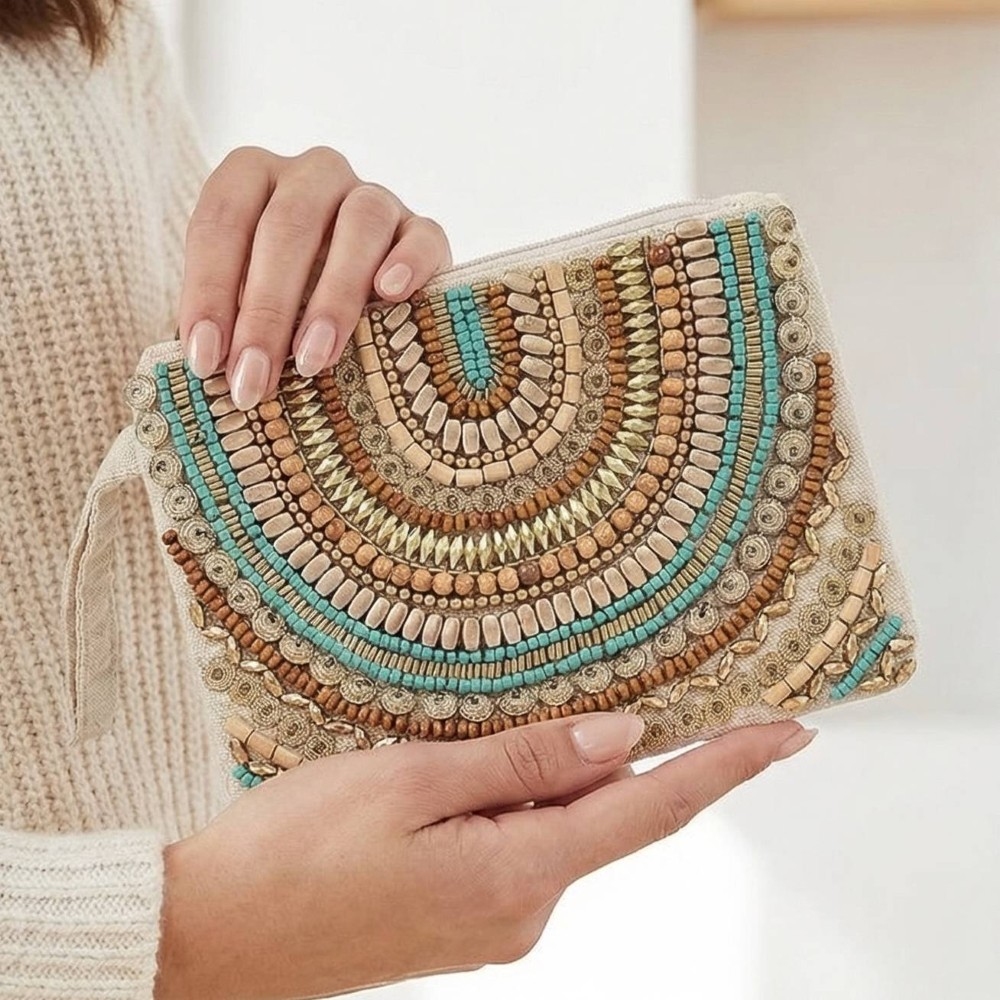 Boho Assorted Beaded Pattern Cosmetic Bag