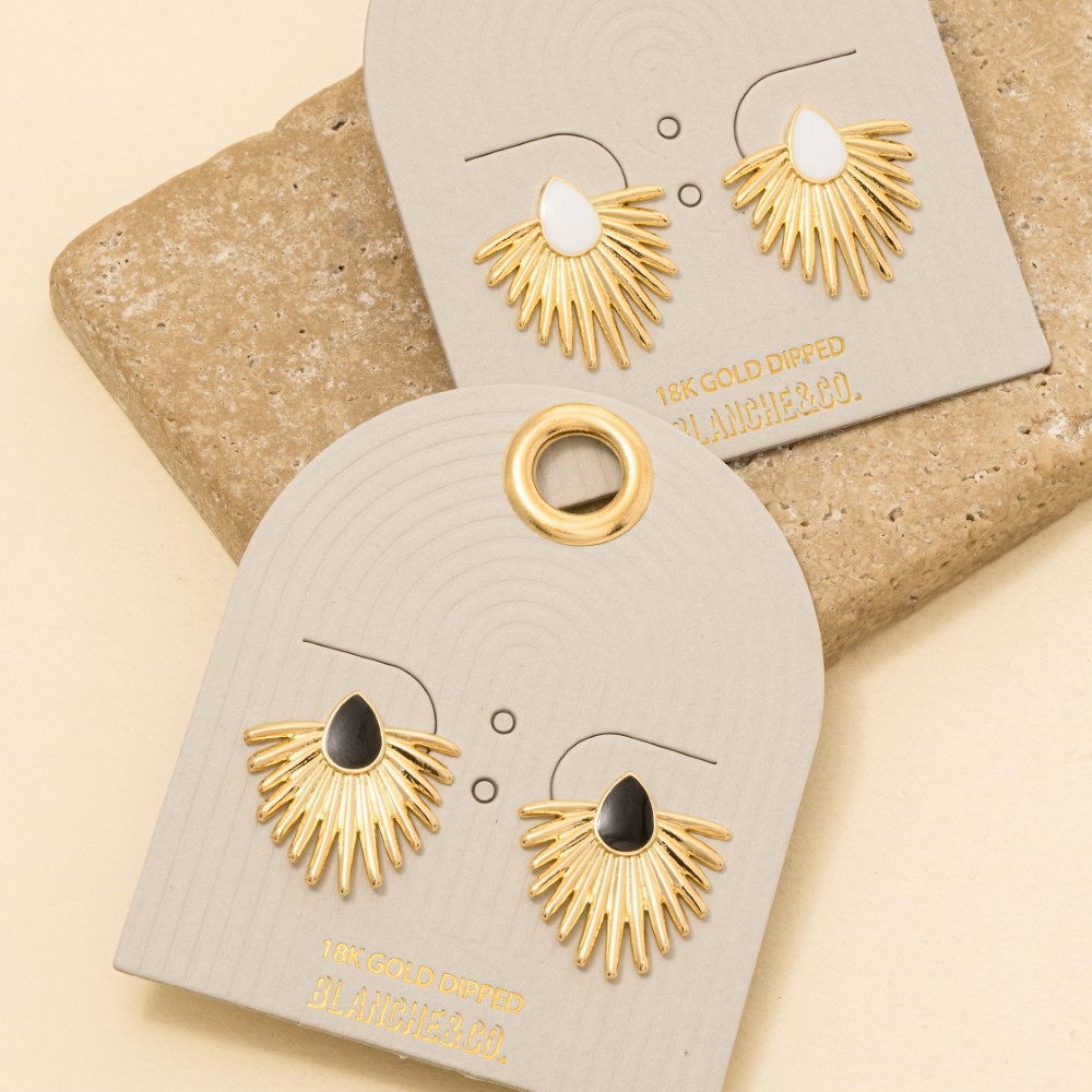 Metallic Feather Enamel Teardrop Stud Earrings