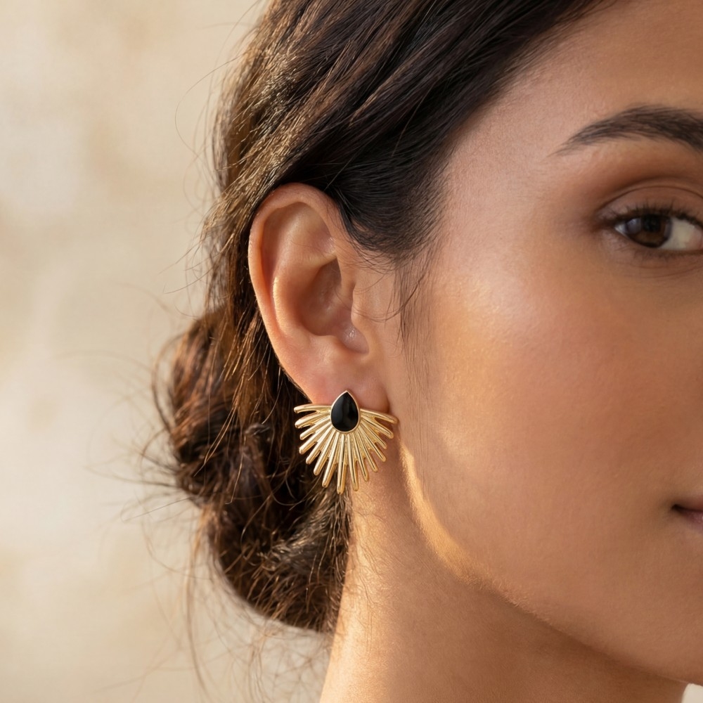 Metallic Feather Enamel Teardrop Stud Earrings