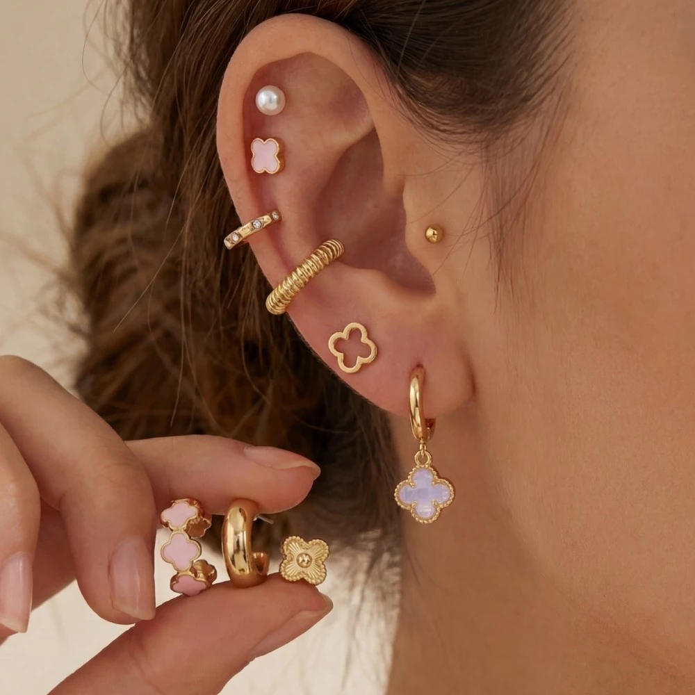 Clover Motif Multi Style Earring Set