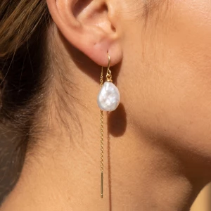 18K Gold Dipped Keshi Pearl Threader Earrings