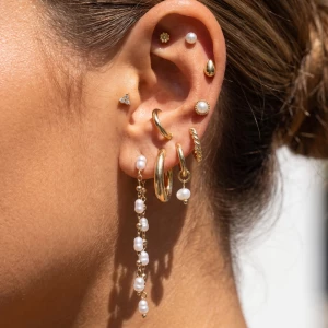 18K Gold Dipped Pearl Stud And Hoop Earrings Set