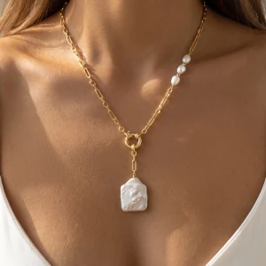 Freshwater Pearl Toggle Ring Chain Necklace