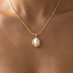 Freshwater Pearl Herringbone Chain Necklace