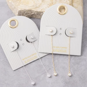 18K Gold Dipped Round Bezel Cz Linear Chain Earrings