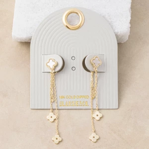 18K Gold Dipped Clover Stud Chain Drop Earrings