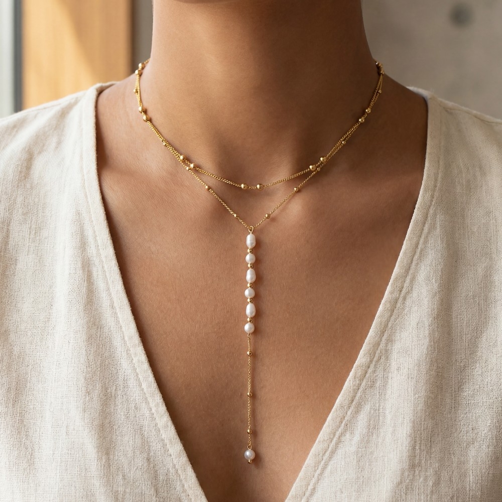 Mini Pearls Layered Y Chain Necklace