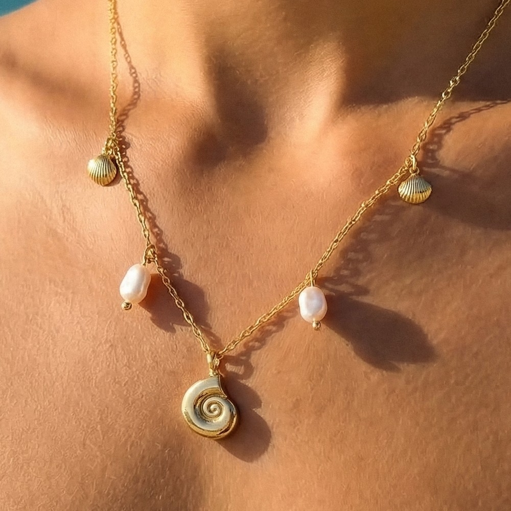 Gold Dipped Sea Life Pearl Charms Pendant Necklace