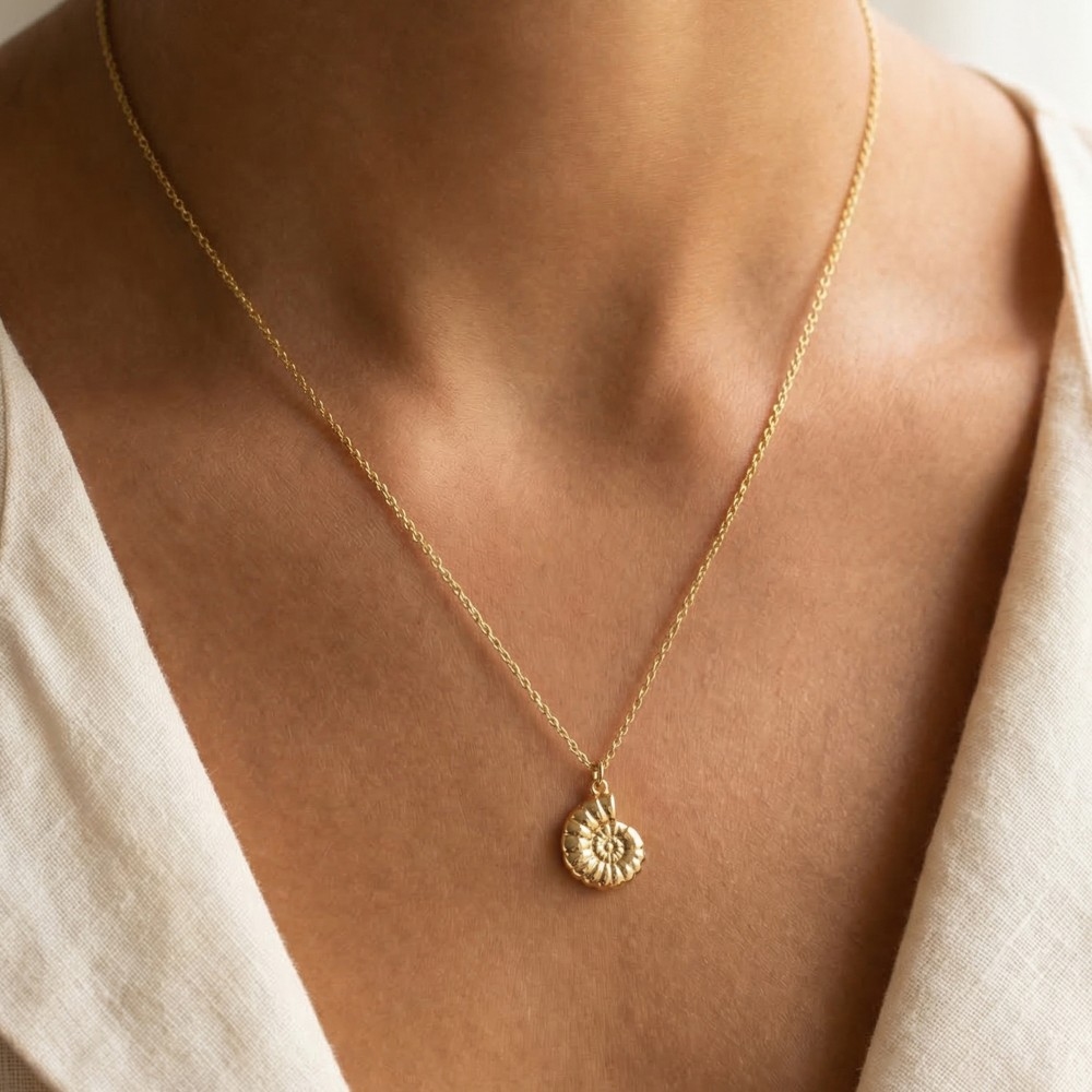 Gold Dipped Spiral Shell Pendant Necklace