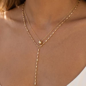 Layered Dual Chain Dome Lariat Necklace