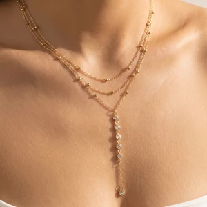 Dainty Layered Cz Station Lariat Necklace