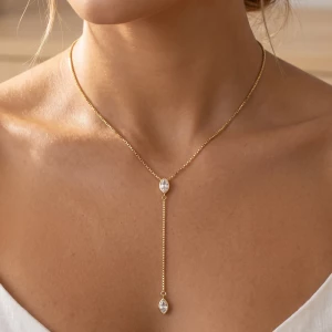 18K Gold Dipped Marquise Cz Box Chain Y Necklace
