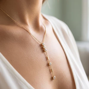 18K Gold Dipped Triple Bezel Cz Bar Drop Y Necklace