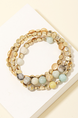 Mixed Metallic And Stone Beaded Bracelet Set
