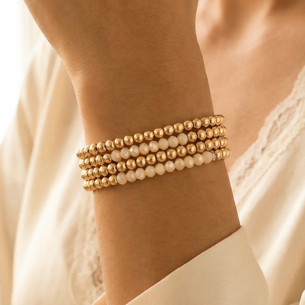 Layered Metallic Beaded Bracelet Set