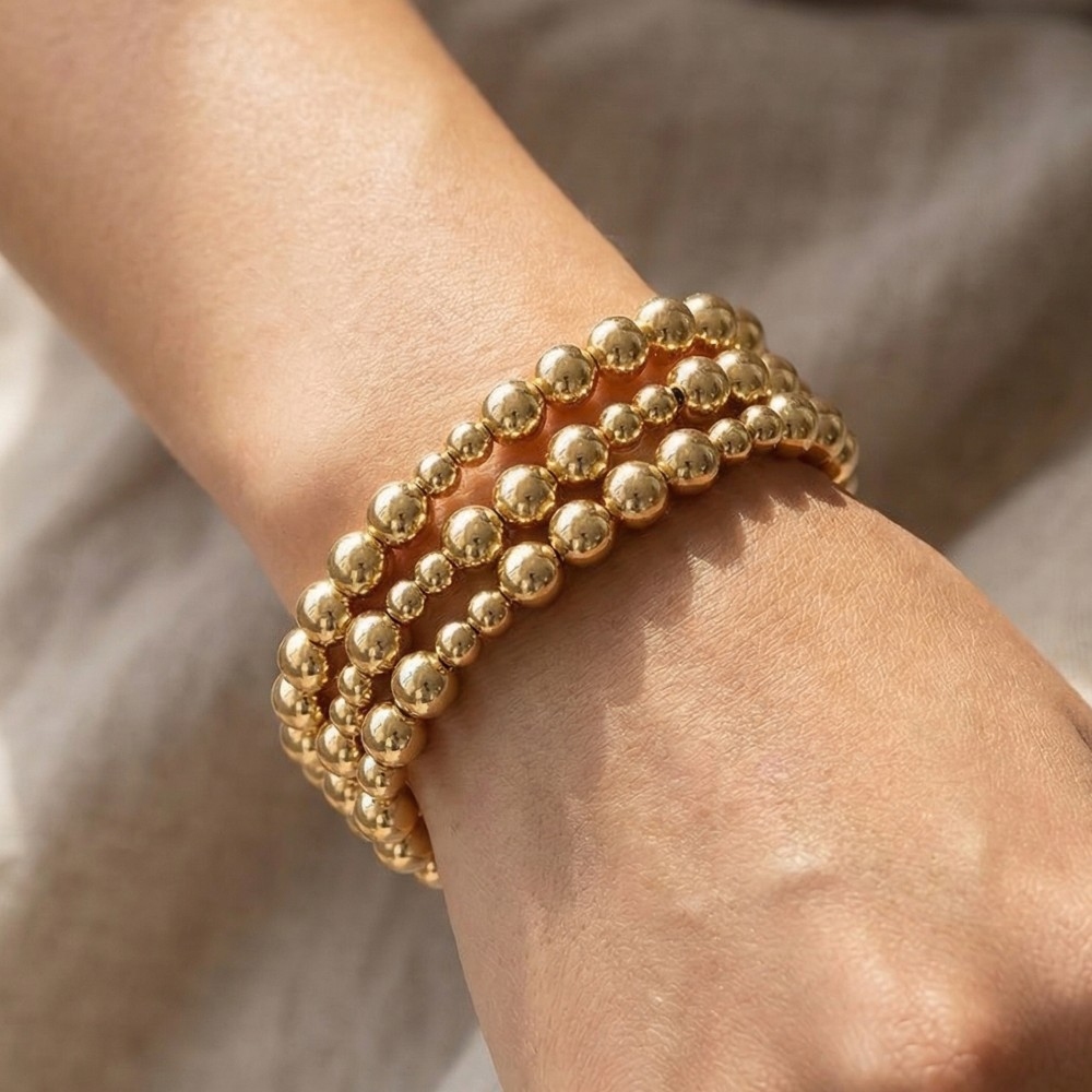 Simple Metallic Beaded Bracelet Set