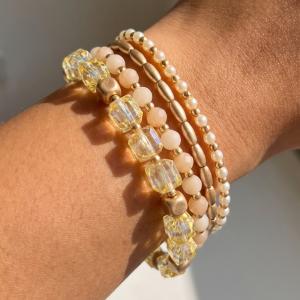 Pearl And Crystal Beaded Stretch Bracelet Set