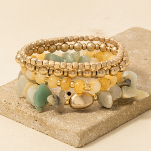 Metallic And Chip Stone Mixed Beaded Bracelet Set