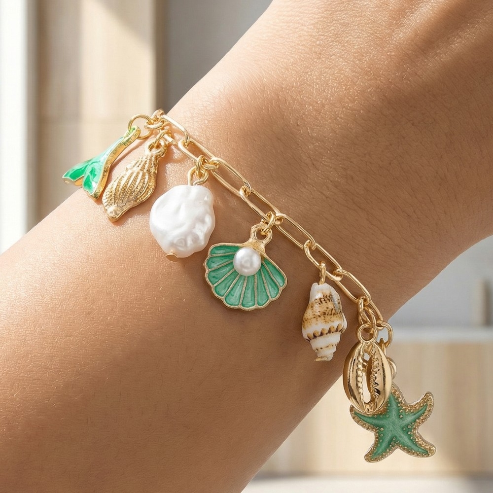 Mixed Sea Life Charms Chain Bracelet