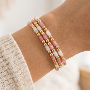 Tube & Gold Ball Beaded Stretch Bracelet Set