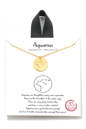 Gold Dip Zodiac Disc Charm Necklace