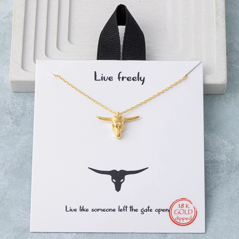 Live Freely Longhorn Skull Pendant Necklace