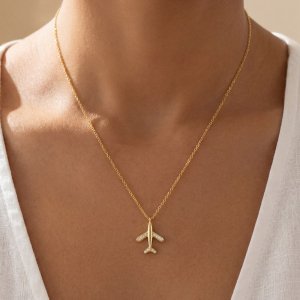 Gold Dipped Pave Airplane Pendant Necklace
