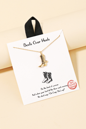 Gold Dipped Western Cowboy Boots Pendant Necklace
