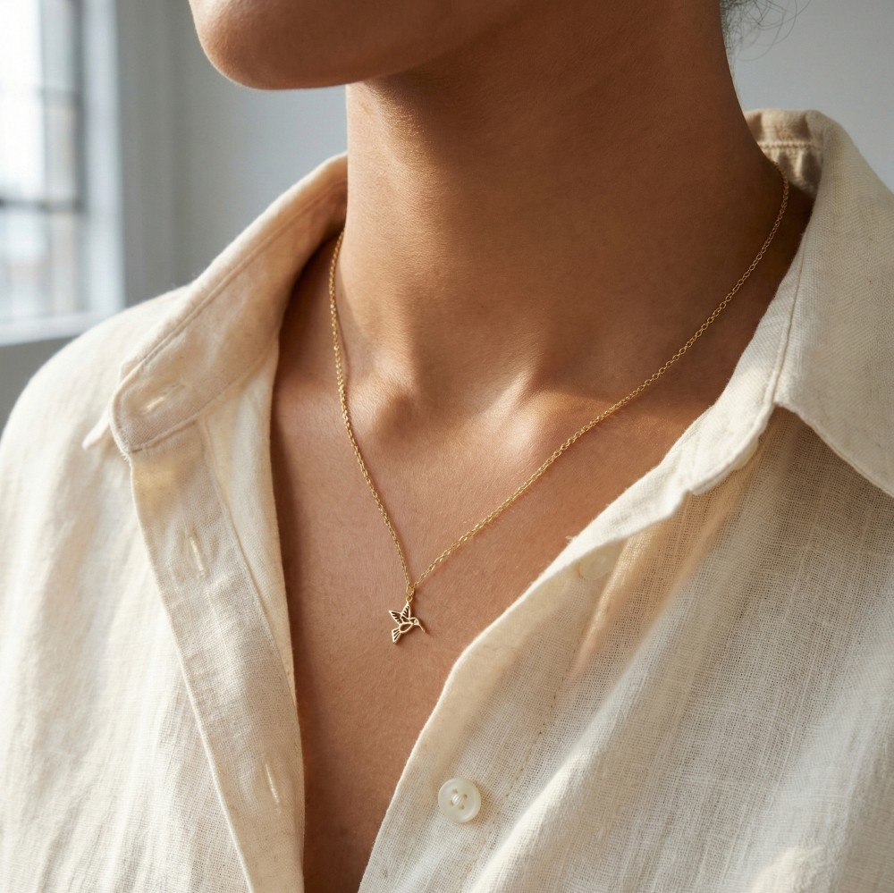 Gold Dipped Hummingbird Pendant Necklace