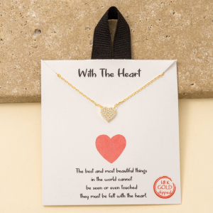 Gold Dipped Full Cz Pave Heart Pendant Necklace
