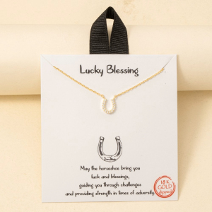 Gold Dipped Cz Pave Western Horse Shoe Pendant Necklace