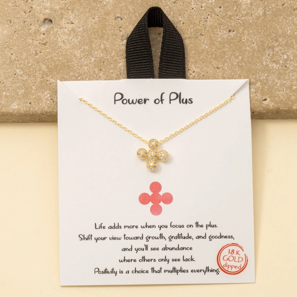 Gold Dipped Cz Pave Clover Pendant Necklace