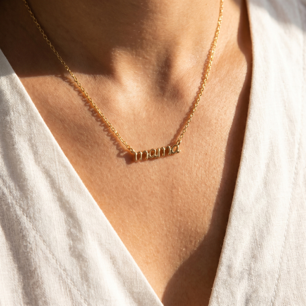18K Gold Dipped Mama Script Pendant Necklace