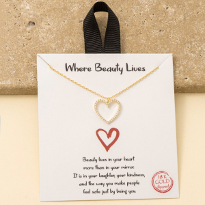 Gold Dipped Outline Cz Pave Heart Pendant Necklace