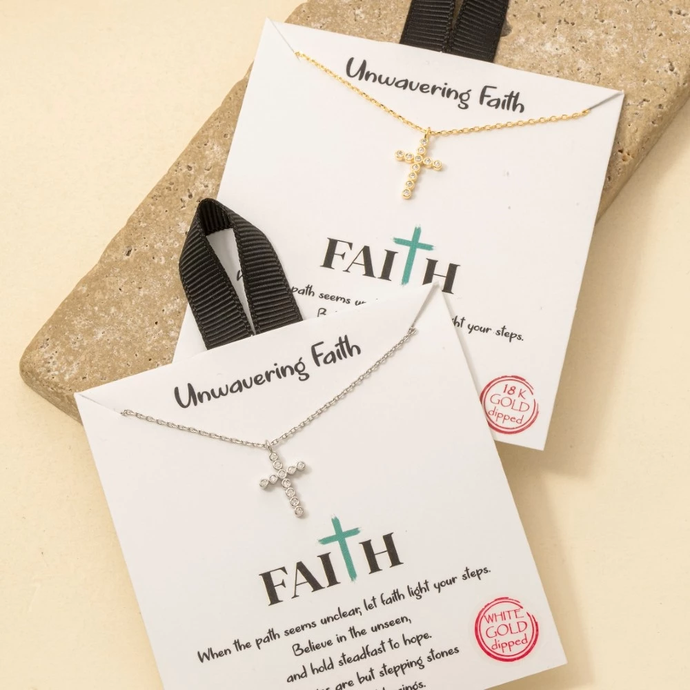 Gold Dipped Cz Pave Dainty Cross Pendant Necklace