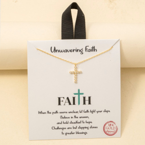 Gold Dipped Cz Pave Dainty Cross Pendant Necklace