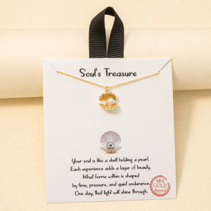 Gold Dipped Cz And Pearl Clam Shell Pendant Necklace