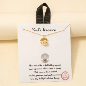 Gold Dipped Cz And Pearl Clam Shell Pendant Necklace
