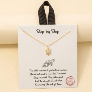 Gold Dipped Cz Pave Turtle Pendant Necklace