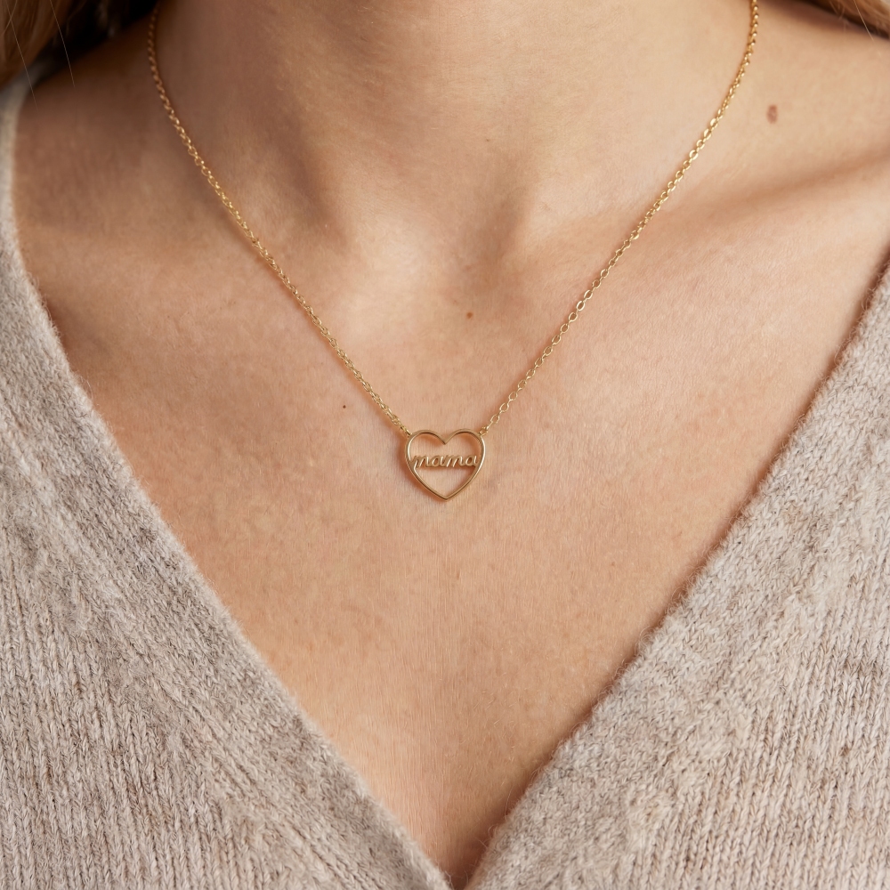 Gold Dipped Mama Heart Pendant Necklace