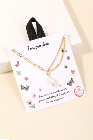 Gold Dipped Pearl Charm Chain Necklace