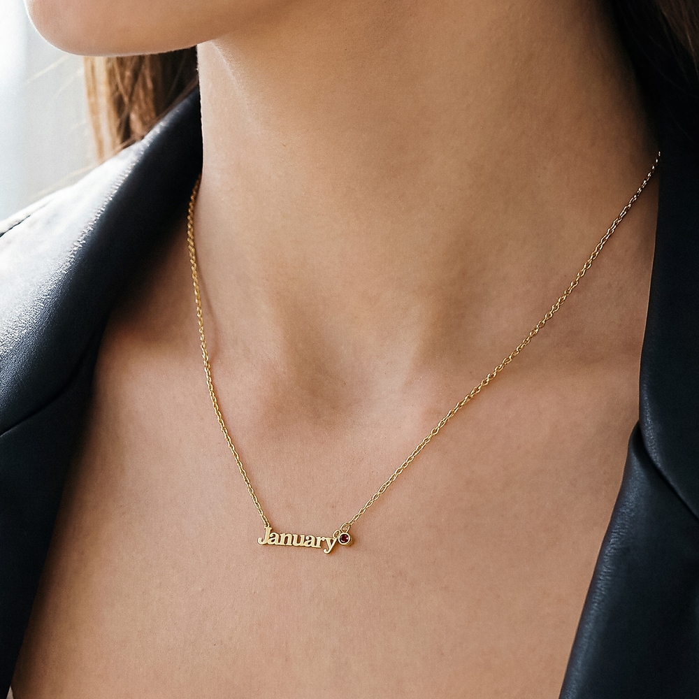 Gold Dipped Cz Month Birthstone Pendant Necklace