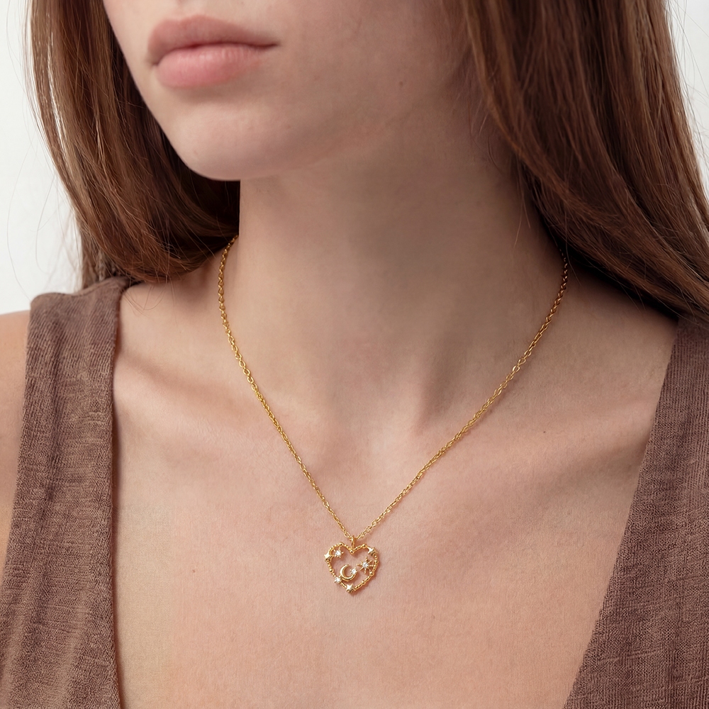 Gold Dipped Intricate Cz Heart Pendant Necklace