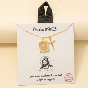 Gold Dipped Crucifix And Bible Locket Pendant Necklace