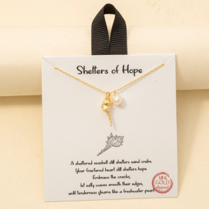 Gold Dipped Conch And Pearl Bead Charm Chain Necklace