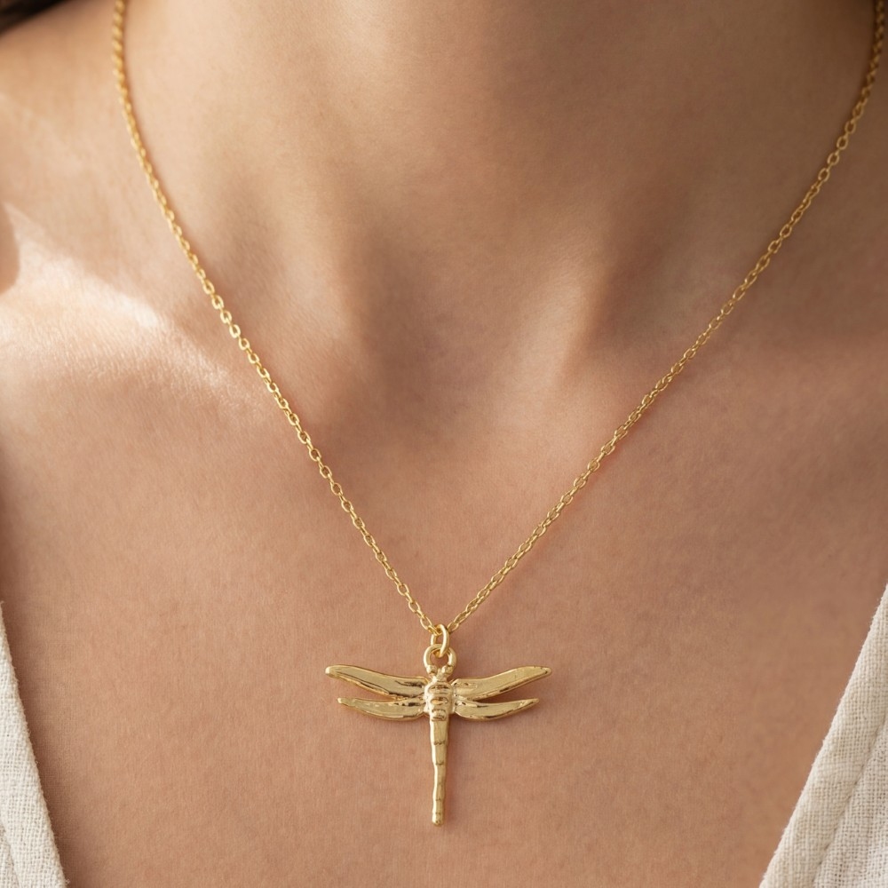 18K Gold Dipped Dragonfly Pendant Necklace