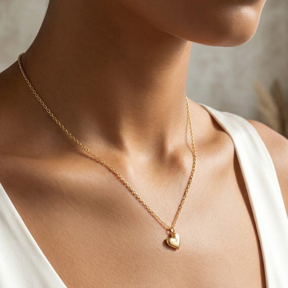 Gold Dipped Valentines Heart Pendant Necklace