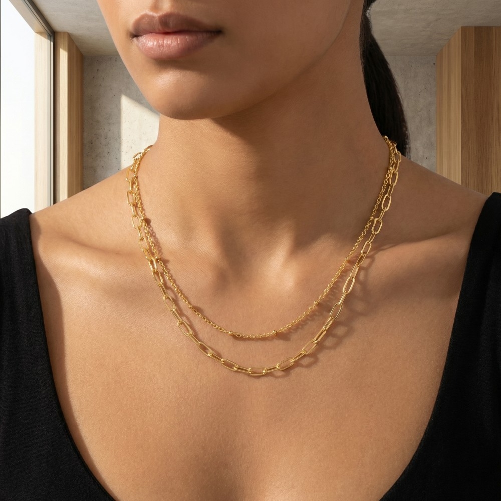 Gold Dipped Layered Chain Link Necklace