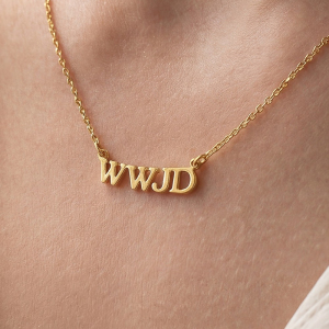 Gold Dipped WWJD Print Pendant Necklace