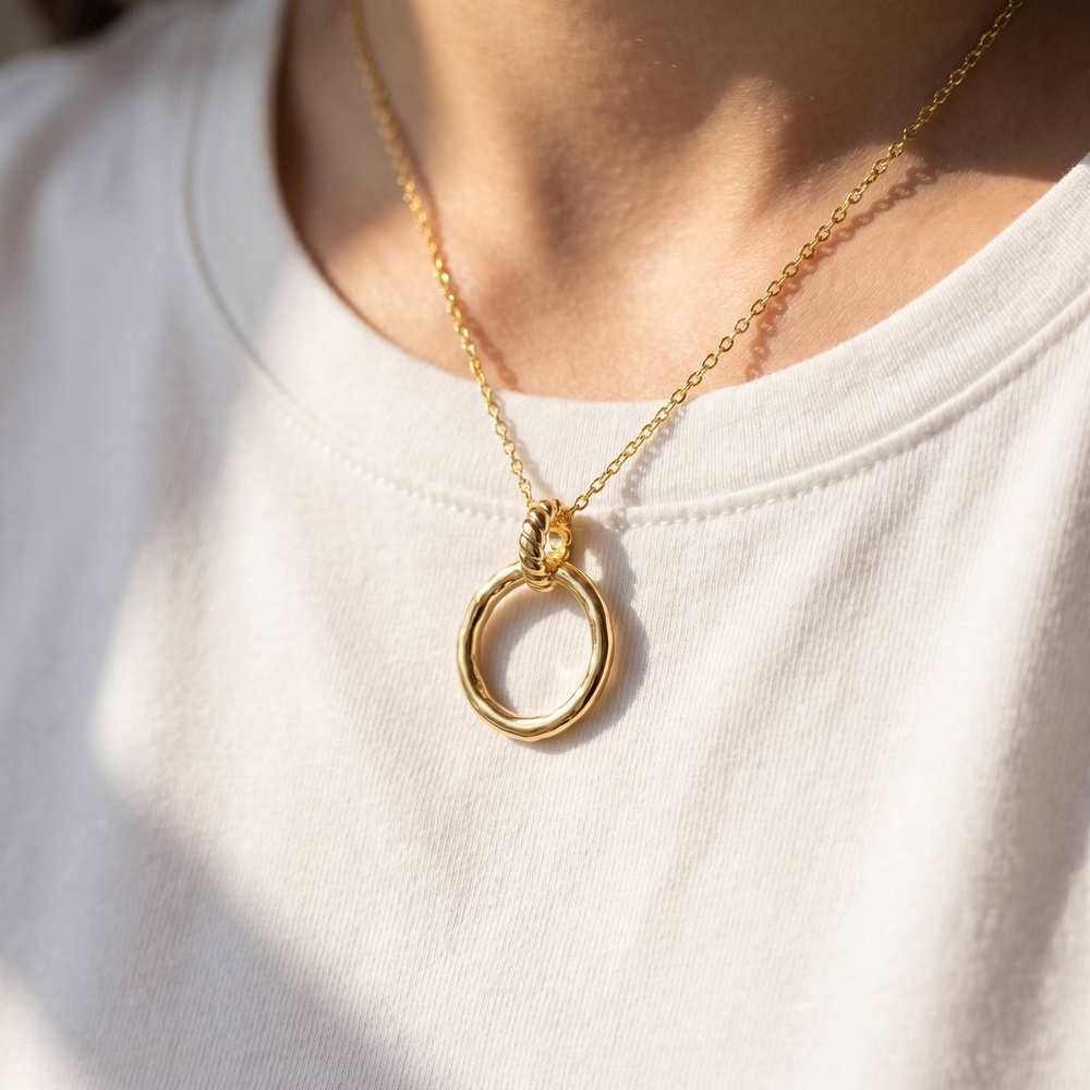 18K Gold Dipped Open Circle Pendant Necklace
